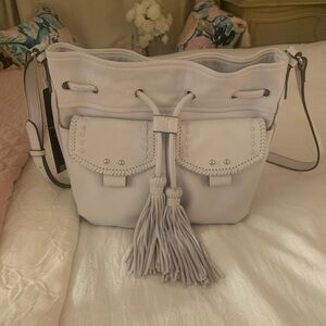 Aimee Kestenberg “Fly with Me” bucket purse crossbody cloud leather tassels NWT